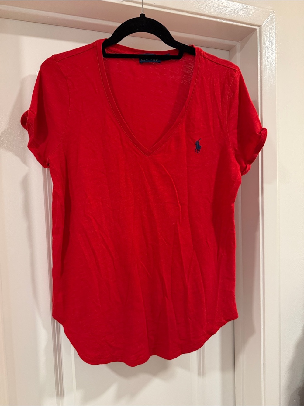 Ralph Lauren Red V-Neck Short Sleeve TeeSzMedium